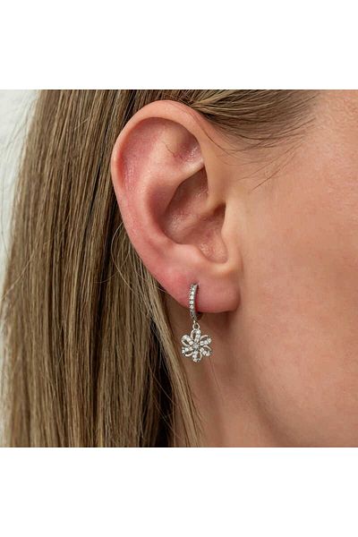 norsary Silver Dangle Flower Women's Earrings