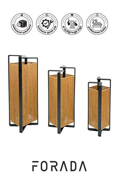 Forada Home & Style Dekoratif Kağıt İp Örgü Metal Yer Lambası