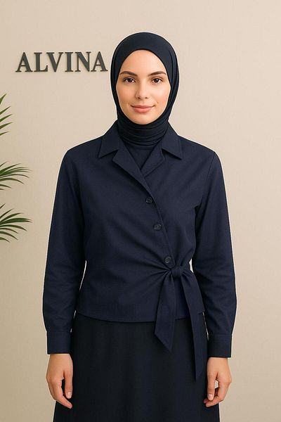 TRENDTESETTÜR Women's Navy Blue Bluz t 1505 with Lace Detail