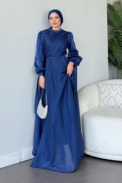 Şulemoda Giyim Su Piliseli Abiye Lacivert
