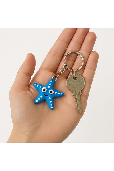 edoy Blue Starfish Figured Keychain – Cute Bag Ornament & Zipper Accessory