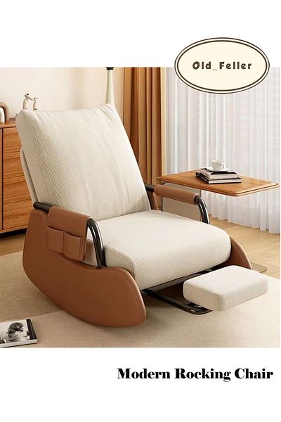 Old_Feller Modern rocking chair with footrest, side pockets & adjustable high back. For balcony, living room