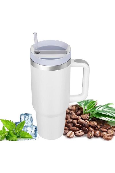 Generic Gluckluz 40oz Insulated Tumbler with Handle and Lid Straw, Stainless Steel Vacuum Cup Travel Mug Th