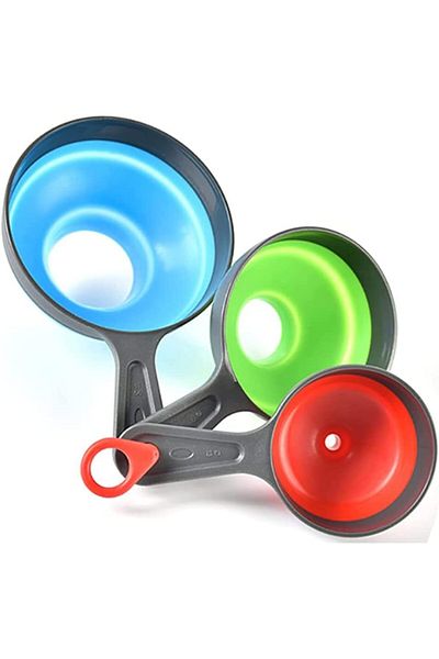 Generic SYOSI Versatile Silicone Kitchen Funnel Set - 3-Piece Folding Plastic Funnels for Jam, Oil Drain, a