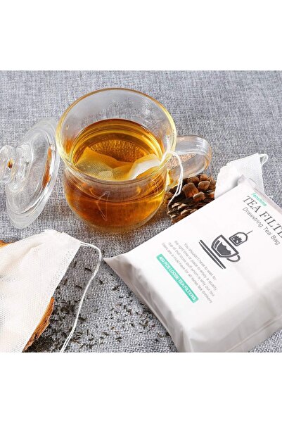 fenshine 400pcs Cotton Disposable Tea Bags with Drawstring for Loose Leaf Tea, 3.54 × 2.75 in -