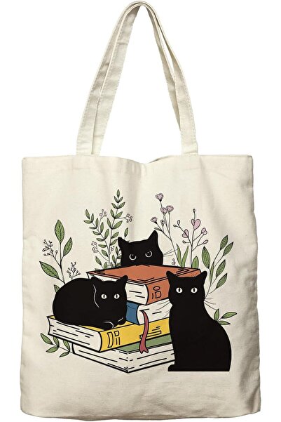 NASAQ Large Black Cat Tote Bag
