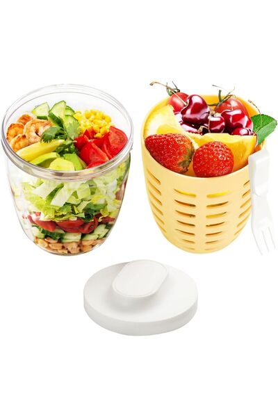 Arabest Portable Food Storage Containers,Fruit Cups with Lids & Fork,Overnigh...