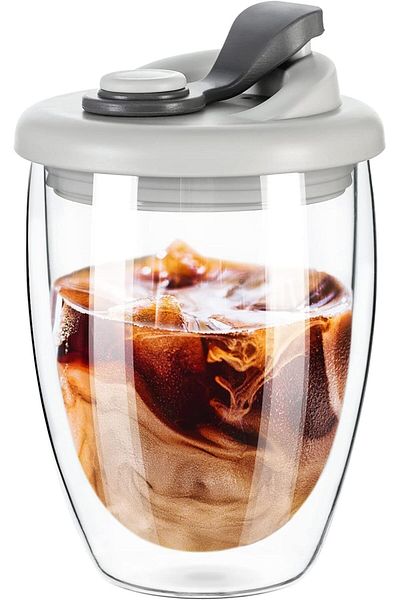 Generic YRQX Double Wall Glass Coffee Mug with Silicone Lid, 12oz Insulated Cup for Hot and Cold Drinks, Hi