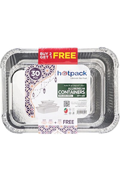 Hotpack Aluminum Food Storage Containers, 30 Pieces Set, Sizes 1850, 890, and...