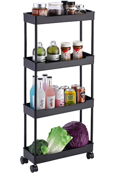 Lawazim 4-Tier Black Plastic Shelf, Multi-Layer Storage Rack for Home, Office...