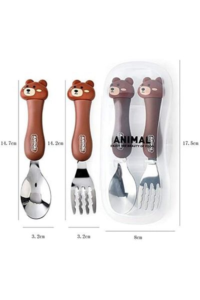 Generic Khazna 3 Pcs Kids Cutlery Sets, Children's Portable Tableware Spoon & Fork Set with Plastic Case 30