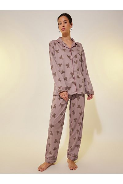 Styli Bear Print Long Sleeve Shirt and Pyjama Set