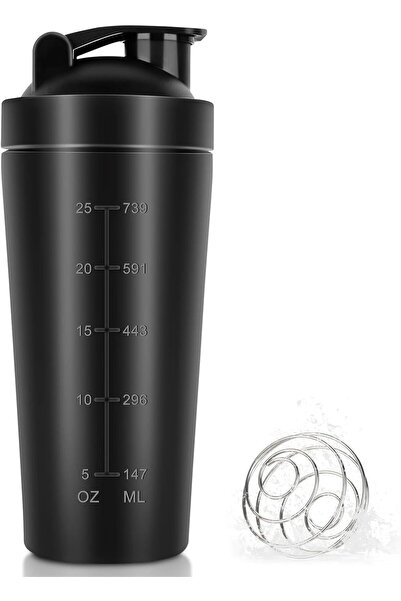 JOYZZZ 750ml BPA-Free Stainless Steel Protein Shaker Bottle (Black)