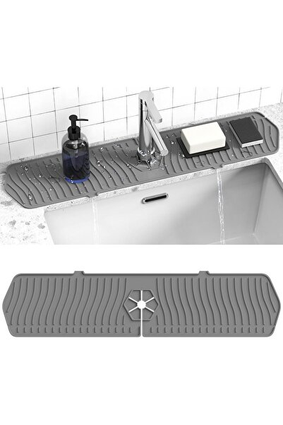 Arabest Kitchen Sink Splash Guard 24 Inch Faucet Mat, Gray Longer Silicone Ha...