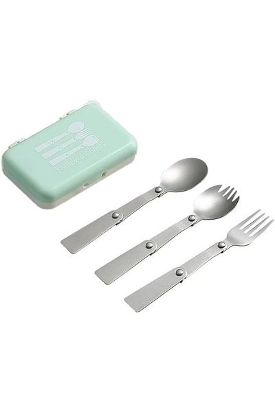 Generic Bukela Foldable Fork and Spoon Set, Stainless Steel Folding Spoon and Fork Portable Tableware for O