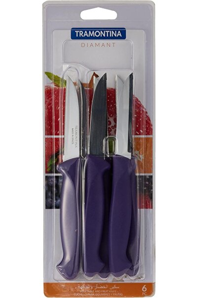 TRAMONTINA طقم سكاكين تقشير ديامانت، 6 قطع، بشفرة من الفولاذ المقاوم للصدأ ومقبض من البولي بروبيلين أرجواني اللون