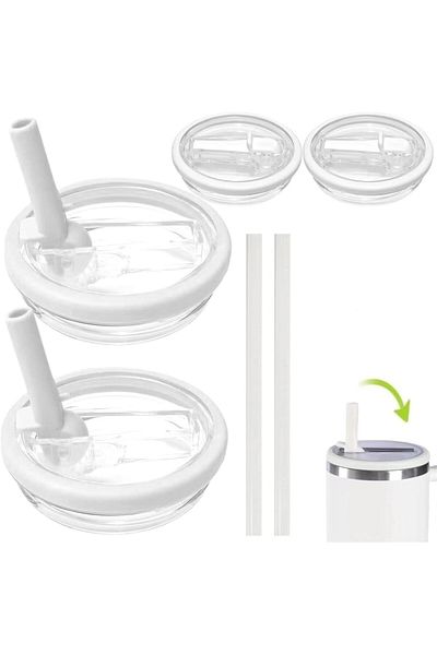 Generic ALMEKAQUZ 40 oz Replacement Lid for Stanley Quencher Tumbler Flip Straw, 2 Pcs Spill Proof Lid Acce