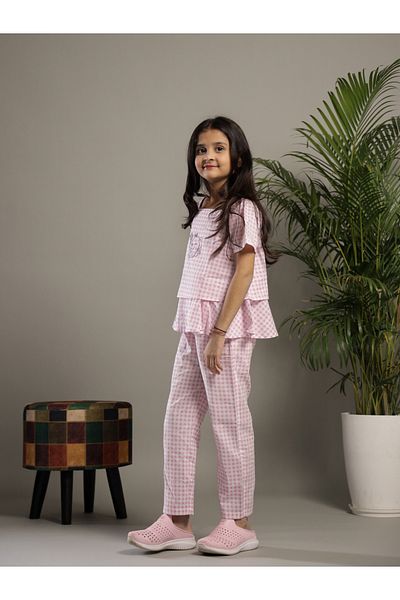 Sanskrutihomes By Styli Checked Embroidered Top and Pants Set