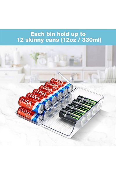 Generic 2 Pack Slim Can Dispenser Organizer for Refrigerator, Clear Plastic Long Slim Soda Can Holder Stora