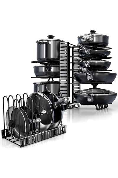 Generic Pot Rack Organizers, 8 Tiers Pots and Pans Organizer Rack for Cabinet, Adjustable Pot Lid Holders P