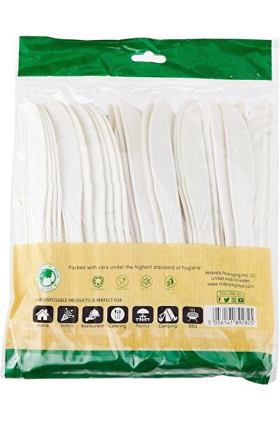 Hotpack Disposable Bio-Degradable Eco-Friendly Cutlery Heavy Duty Knife, 50 Pieces