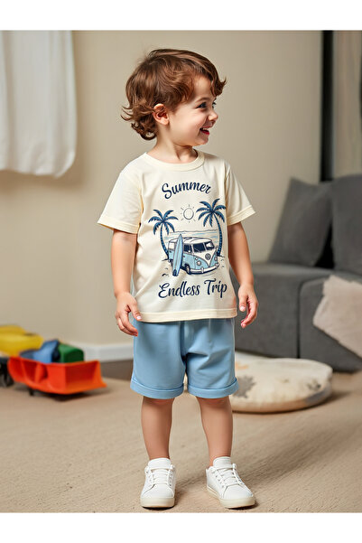 Take Two By Styli Kids 2pcs Blue Summer Printed T-shirt & Shorts Set