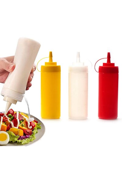Generic 3 Pcs Plastic Squeeze Sauce Bottles with Nozzle Caps, Reusable Squeez...