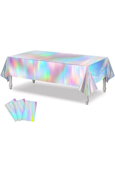 Generic Laser Iridescence Tablecloths 3 Pack，Shiny Holographic Foil Table Covers for Weddings, Parties Even