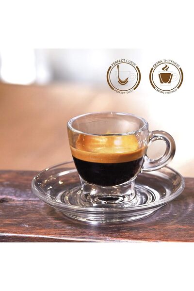 Ocean Espresso Coffee Cup and Saucer Set, 70 ml, 6-piece, Glass, Transparent