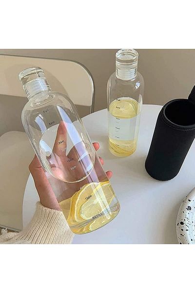 Generic TRASSLE 750ml Glass Water Bottle with Time Marker, Reusable Glass Beverage Bottle Milk Bottle Juice