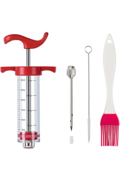 Arabest Plastic Meat Injector, Turkey Injector Syringe, BBQ Grill Injector, Red 1oz (1 Injector 1 Needle)