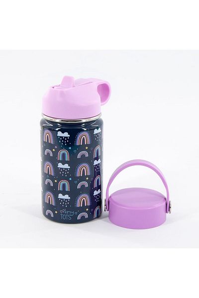Generic Tot n Tales Rainbow Theme Insulated Steel Leakproof Water Bottle with Straw for Kids, 350 ml Capaci