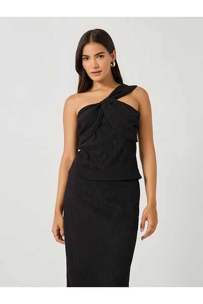 Styli Textured One-Shoulder Neck Top and Column Skirt Co-Ords