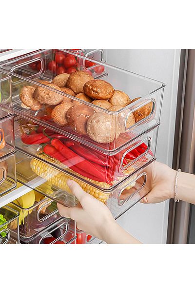 Generic ECVV Stackable Plastic Food Storage Bin with Handles for Kitchen Pantry, Cabinet, Refrigerator, Fre