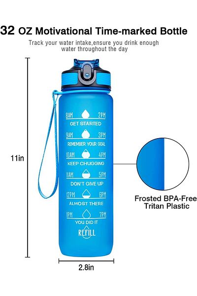 Generic KASTWAVE Leak-Proof Drinking Water Bottle, With Time Stamp, Straw And Cleaning Brush, BPA-Free, Reu
