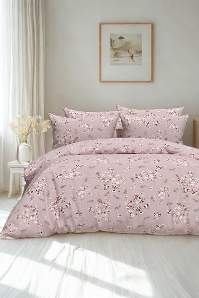 Shopyteks Set cuvertură dublă cu model etnic roz Ranforce King Size