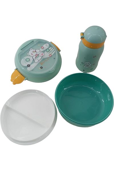 Generic Plastic lunch box and round/sky blue water bottle