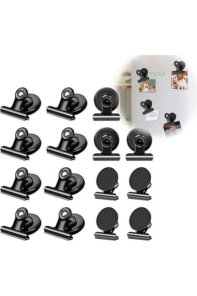 Generic MIAIER 16 Pack Black Fridge Magnets, Refrigerator Magnets, Magnetic Clips Heavy Duty, Magnet Clips
