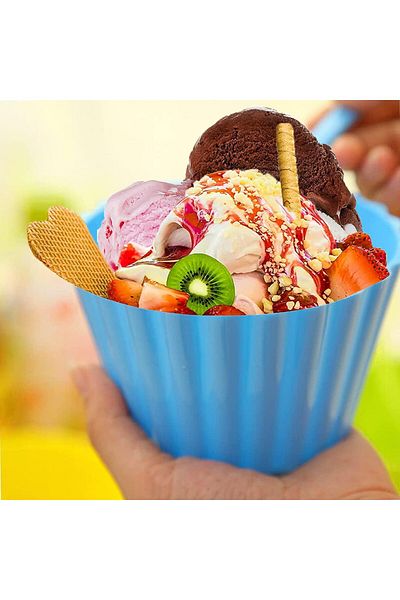 Generic KASTWAVE Colorful Plastic Ice Cream Bowls with Spoons - Set of 8 Stackable Dessert Cups for Kids, P