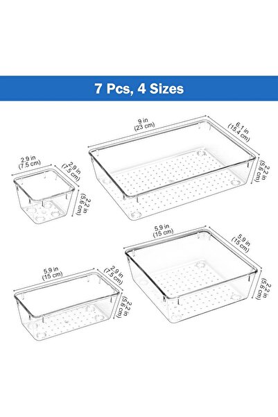 Puricon 7-Piece Clear Polystyrene Drawer Organizers