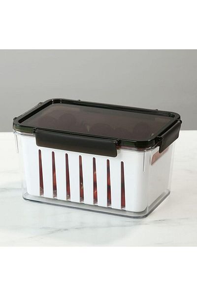 Generic Felli Rectangular Refrigerator Storage Container White and Black 2 Liter Y1K110236