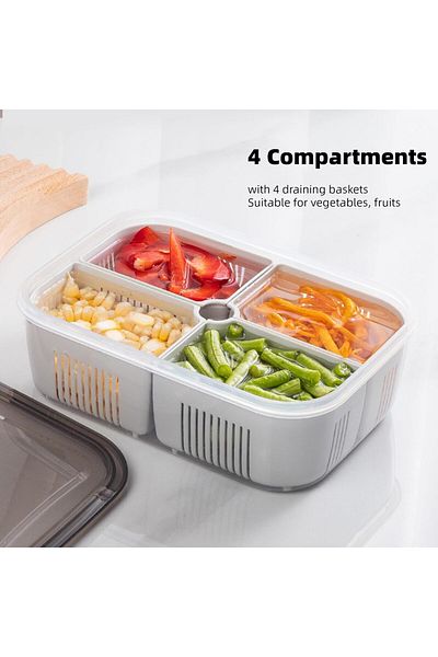 Generic Gipsofila Refrigerator Food Storage Box with Lid, Food Storage Organizer with 4 Pcs Detachable Drai