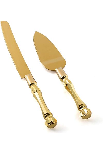 Generic Homi styles Cake Server Set with Knife | Elegant Gold Color With Plastic Handles & Premium 420 Stai
