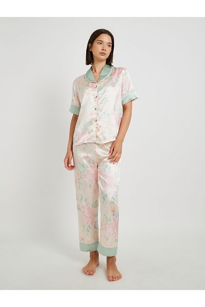Styli Floral Print Short Sleeve Shirt and Pyjama Set