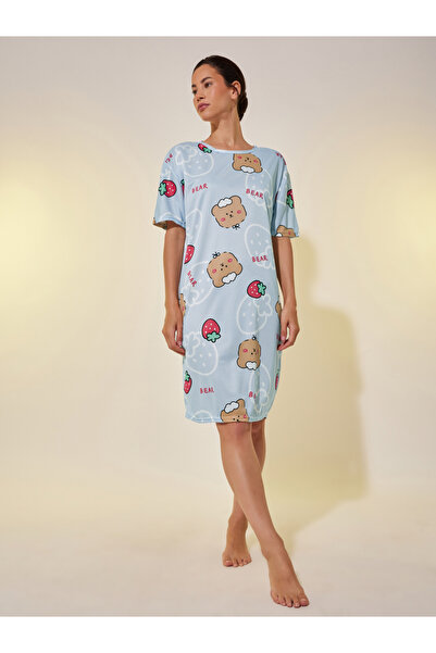 Styli Graphic Print Round Neck Nightdress