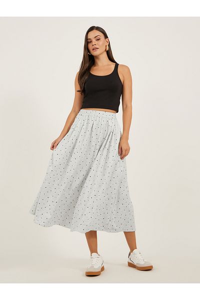 Styli Midi Flared Polka Dot Skirt