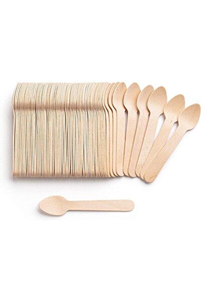 SH SKY SHOES Wood Cutlery Small Dessert Spoons Natural Alternative to Plastic, Disposable Spoon Set [11cm - Pack