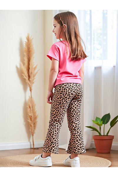 Take Two By Styli Kids 2pcs Graphic Print Short Sleeve T-Shirt and Leopard Print Flare