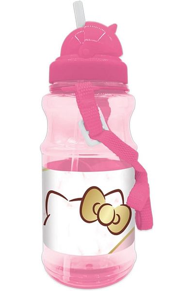 Generic Hellokitty Transparent Water Bottle with Straw and Strap for Kids, 500 ml Capacity, Light Pink