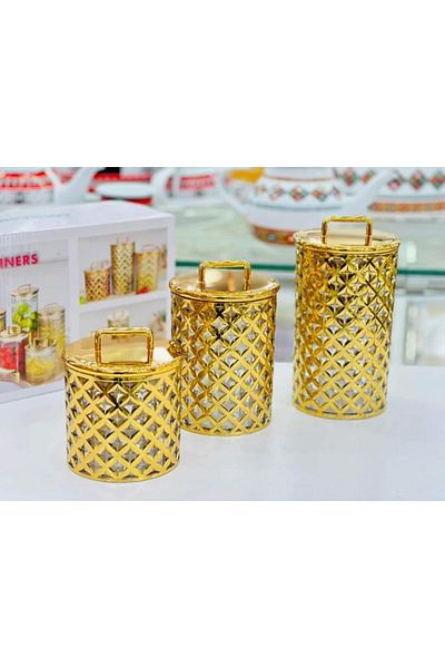 Generic Gilded Spices and Sweets Set of 3 Pieces with Stylish and Modern Shapes (Shape 1)